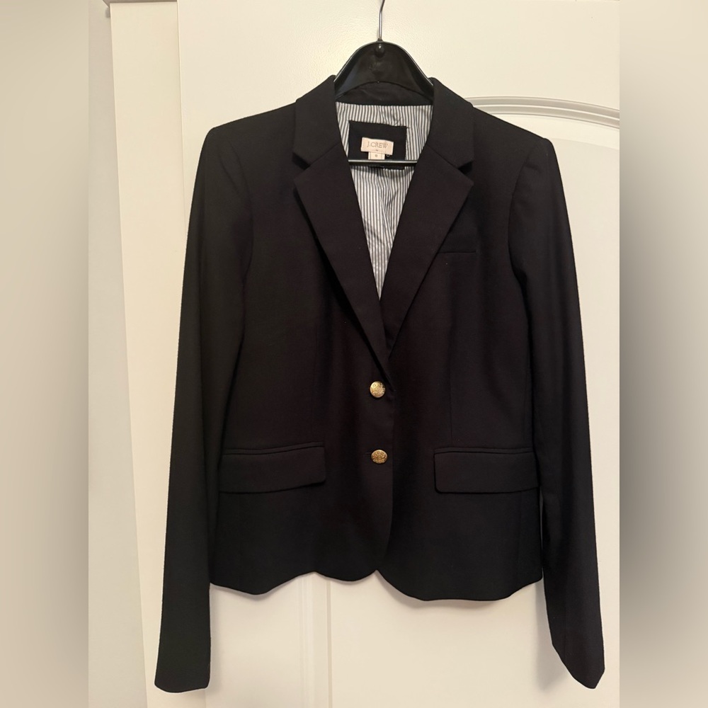 J. Crew Black Wool blend Blazer with Gold Accents
